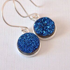 Royal Blue Druzy Earrings in Sterling Silver - Hand Made in Canada